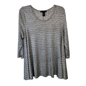 Grace Elements Textured Top‎ Tunic Woman Size L Silver 3/4 Sleeve